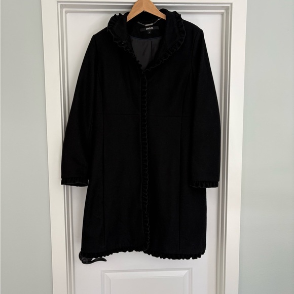 DKNY Ruffle Wool Long Coat Size L - Picture 2 of 8
